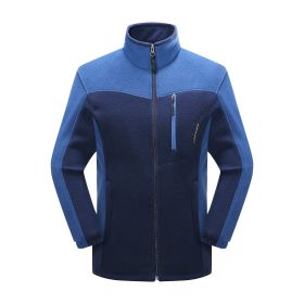 Cross-border Sources Of New Polar Fleece Warm Fleece Couple Cardigan Contrast (Option: Dark blue male-M)