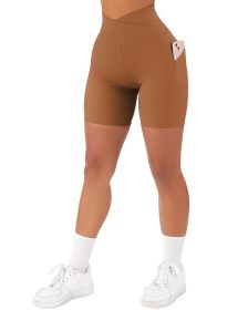 Women's Cross Sports Tight Short Belt Pockets (Option: Coffee Brown-XL)