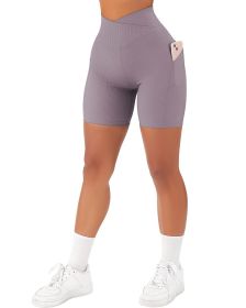 Women's Cross Sports Tight Short Belt Pockets (Option: Purple-3XL)