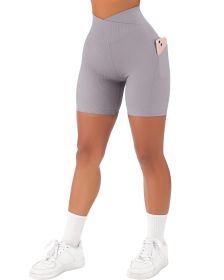 Women's Cross Sports Tight Short Belt Pockets (Option: Light Gray-XL)